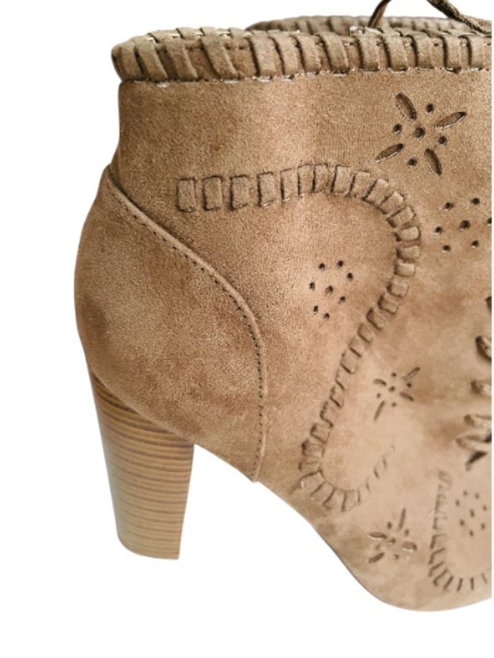 JustFab EUC Taupe Lace-Up Peep-Toe Heeled Booties - Picture 13 of 14